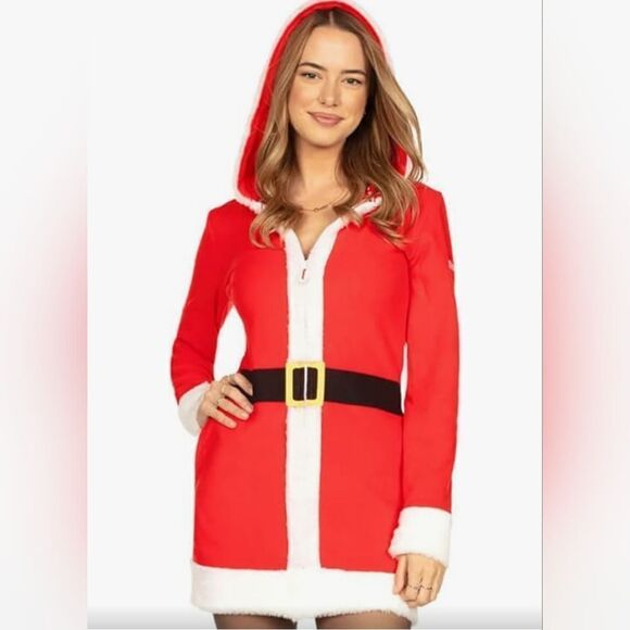 Mrs Claus costume has red zipper front dress with hood size small - Picture 9 of 13